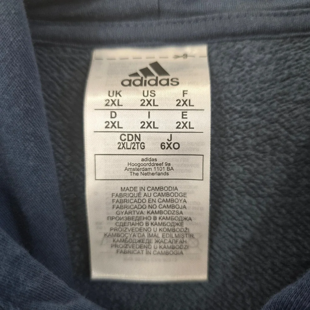 Adidas Mens Colorblock Hoodie Navy 2XL Pullover Sweatshirt‎ Three Stripe